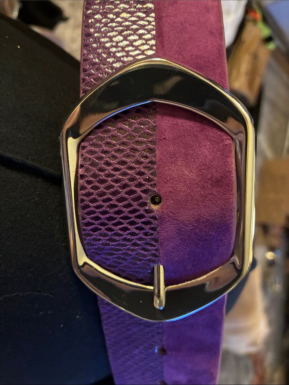 White House Black Market Purple Suede & Textured Belt with Silver Buckle